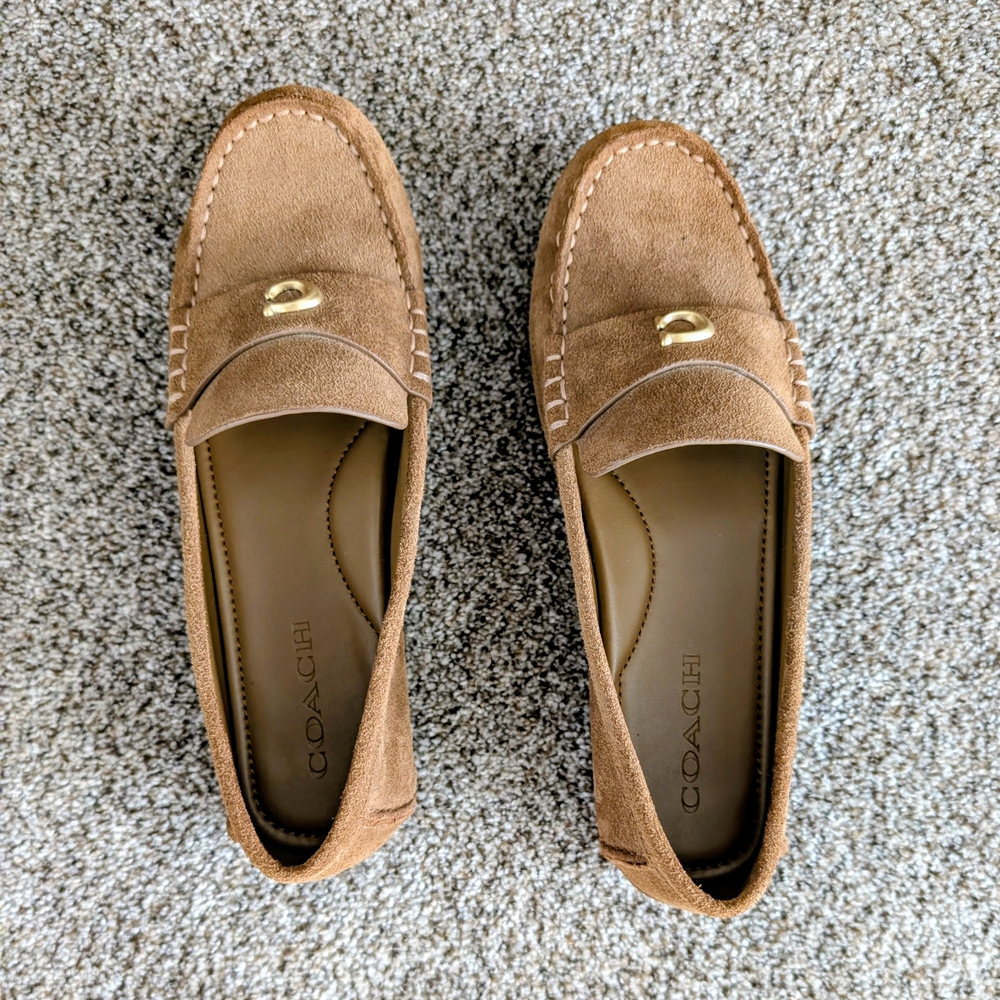 Coach Brown Suede Loafers with Gold Accent